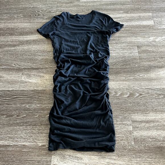 James Perse Black Ruched T-Shirt Midi Dress Women’s Size Large 3 Cotton Stretch - Picture 15 of 16